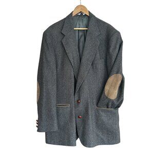 Hunt Valley 100% Pure Wool Brown Tweed Blazer 48L Suede Elbow Patches Made in US